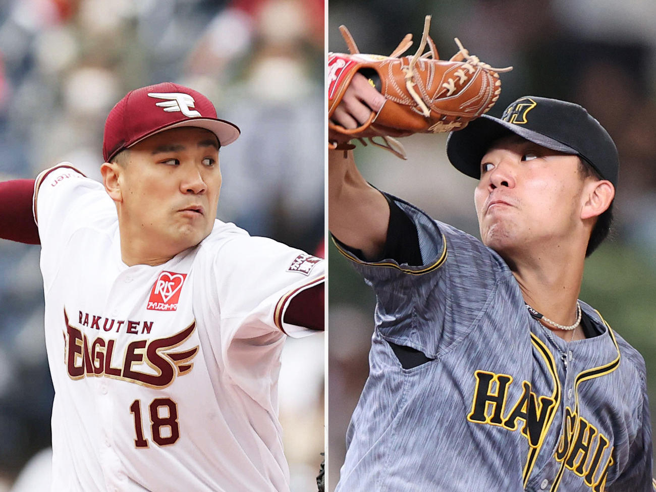 楽天田中将（左）と阪神伊藤将