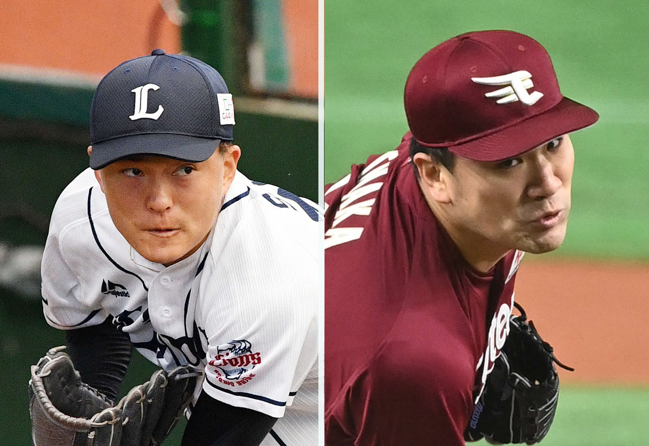 西武佐々木（左）と楽天田中将大