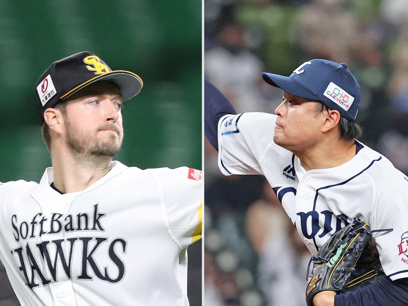 ソフトバンク・レイ（左）と西武松本