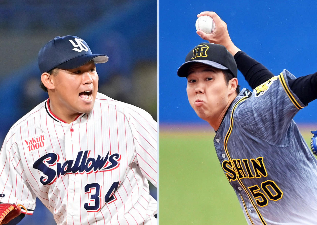 ヤクルト田口（左）と阪神青柳