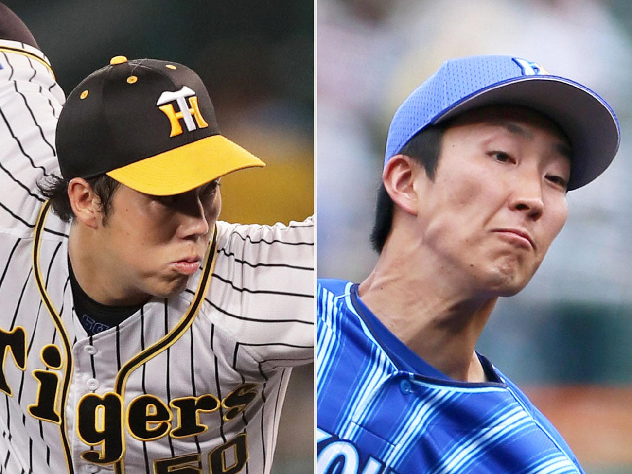 阪神青柳（左）とDeNA大貫
