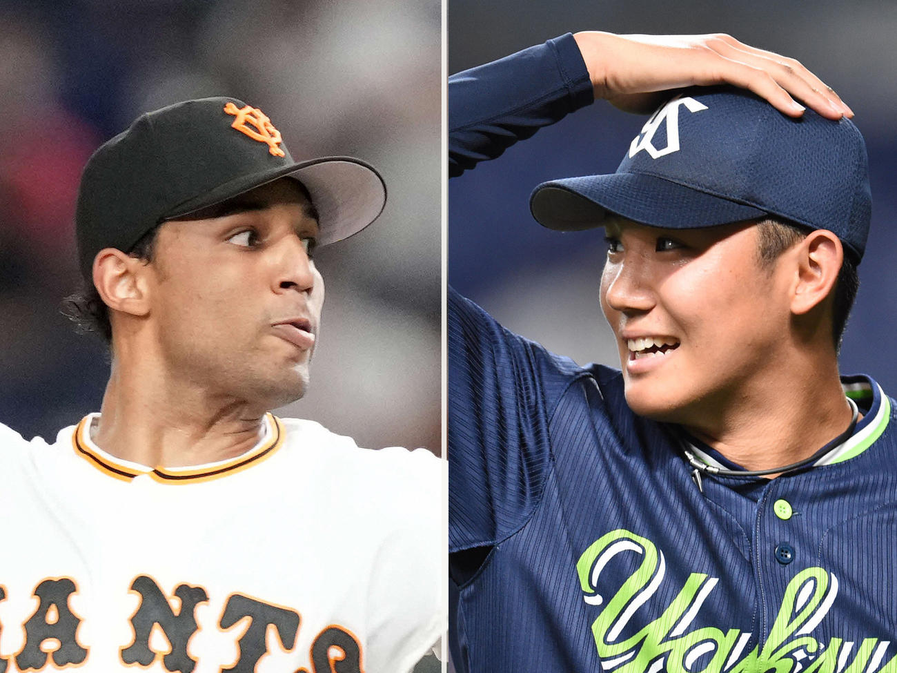 巨人サンチェス（左）とヤクルト奥川