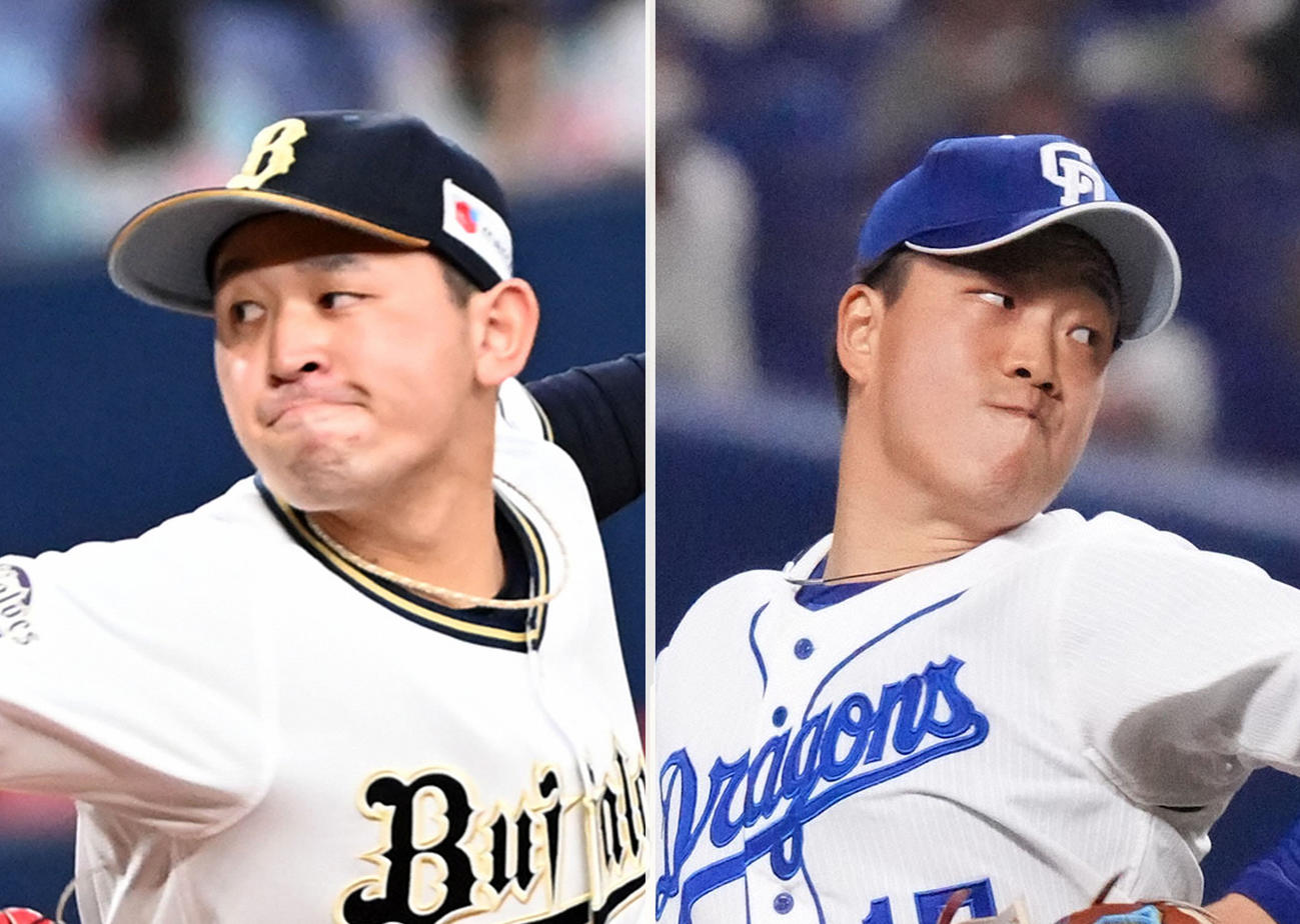 オリックス宮城（左）と中日柳