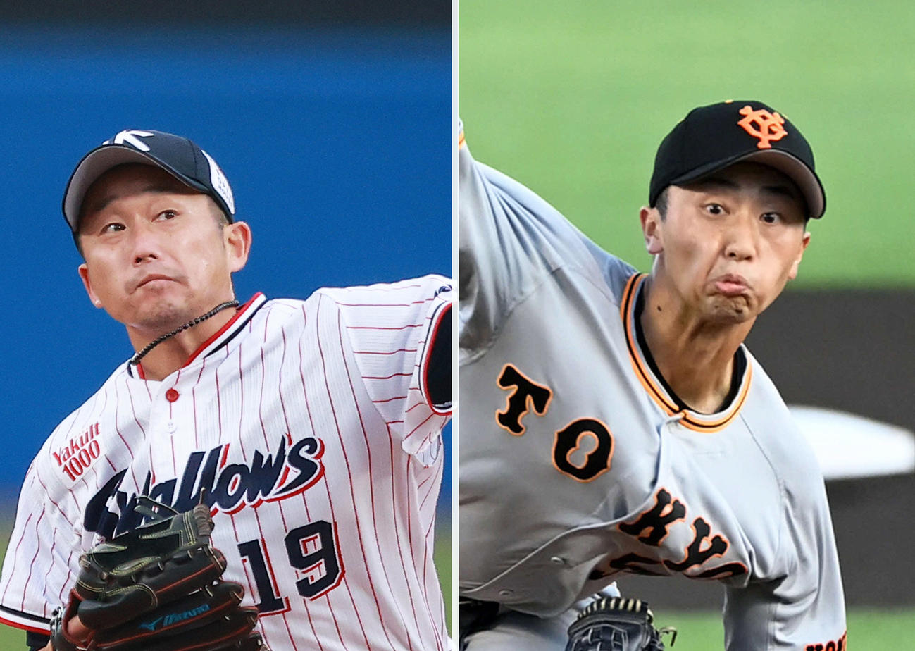 ヤクルト石川（左）と巨人直江