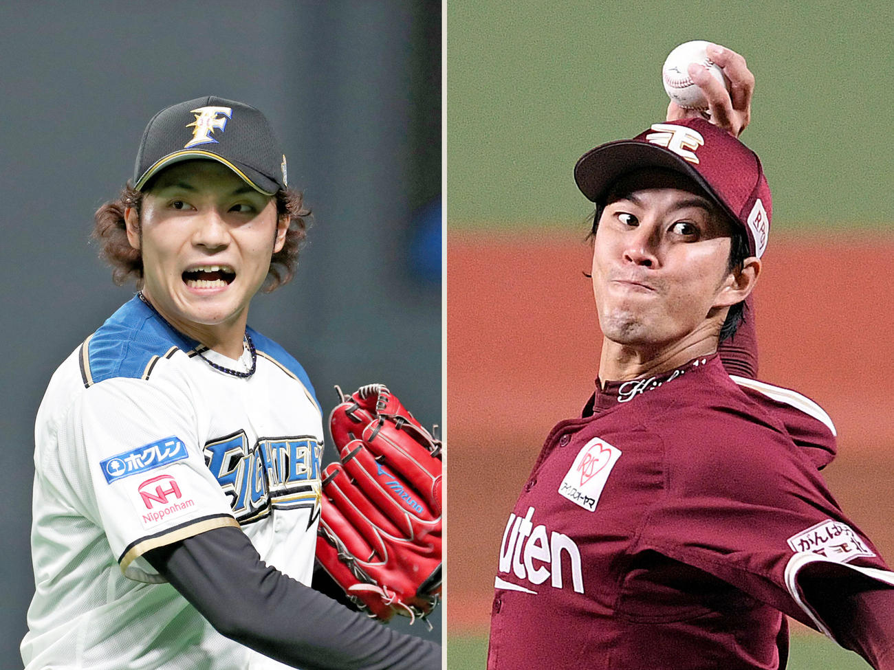 日本ハム伊藤（左）と楽天岸