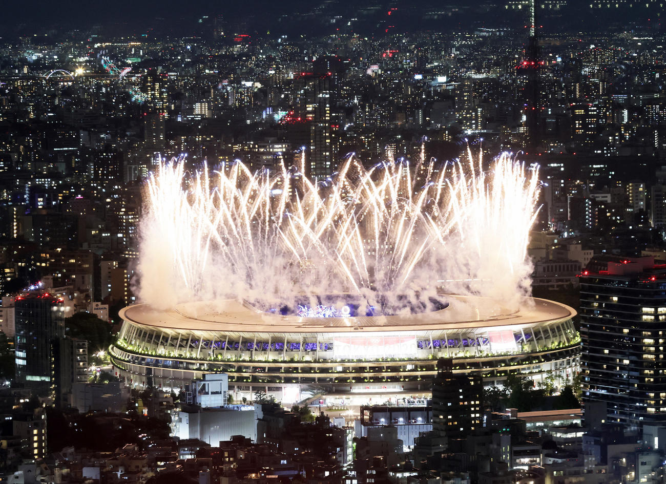 東京五輪開会式が行われた国立競技場（2021年7月23日撮影）