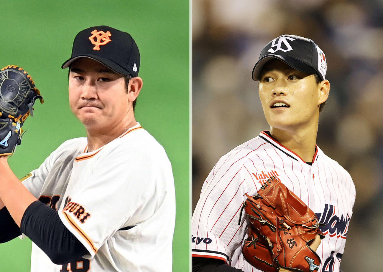 巨人菅野（左）とヤクルト高橋