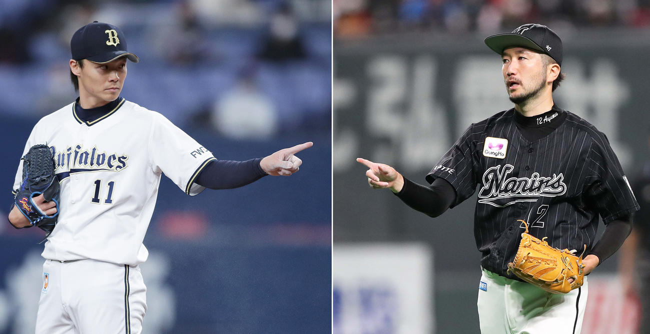 オリックス山崎福也（左）、ロッテ石川歩