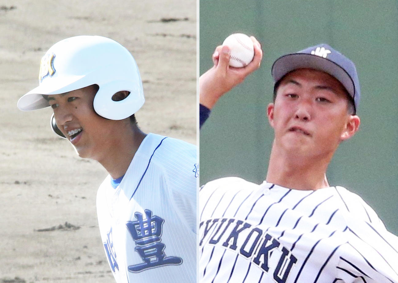 明豊・嶽下桃之介（左）と九州国際大付・柳川大晟