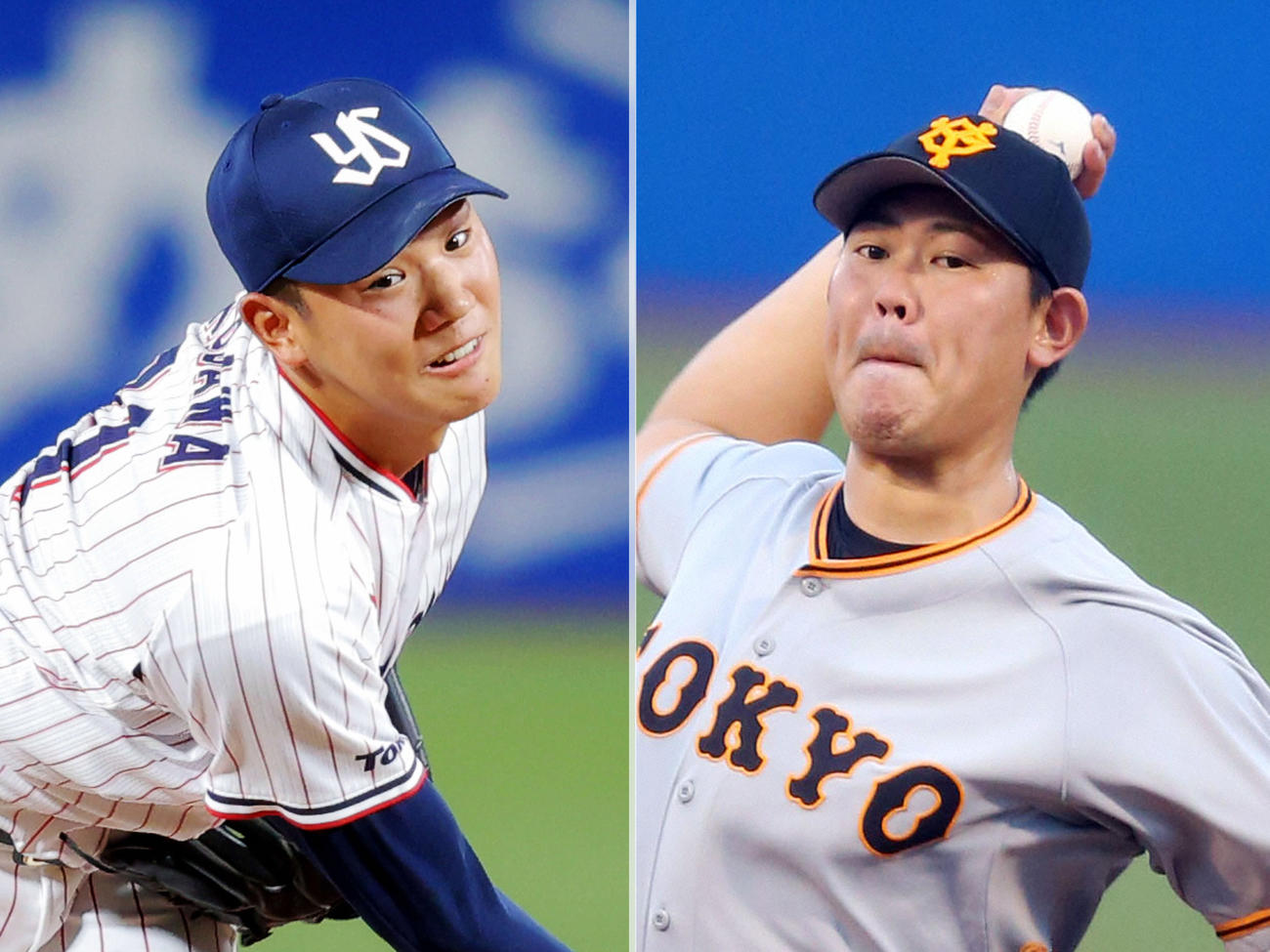 ヤクルト奥川（左）と巨人山口