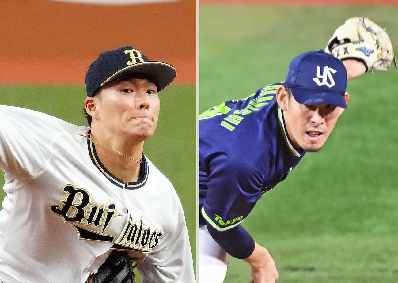 オリックス山本（左）とヤクルト高梨
