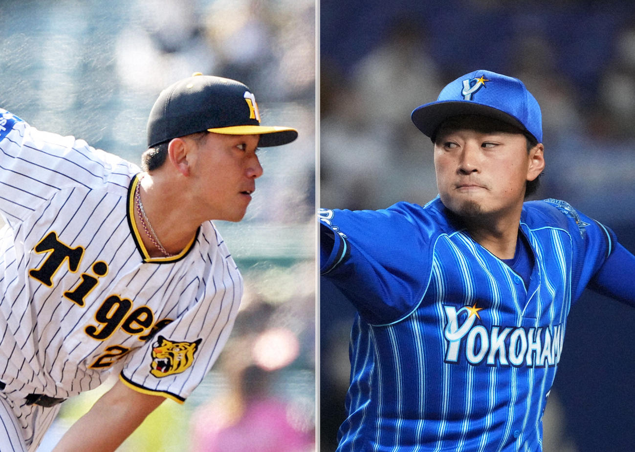 阪神伊藤将（左）とDeNA石田
