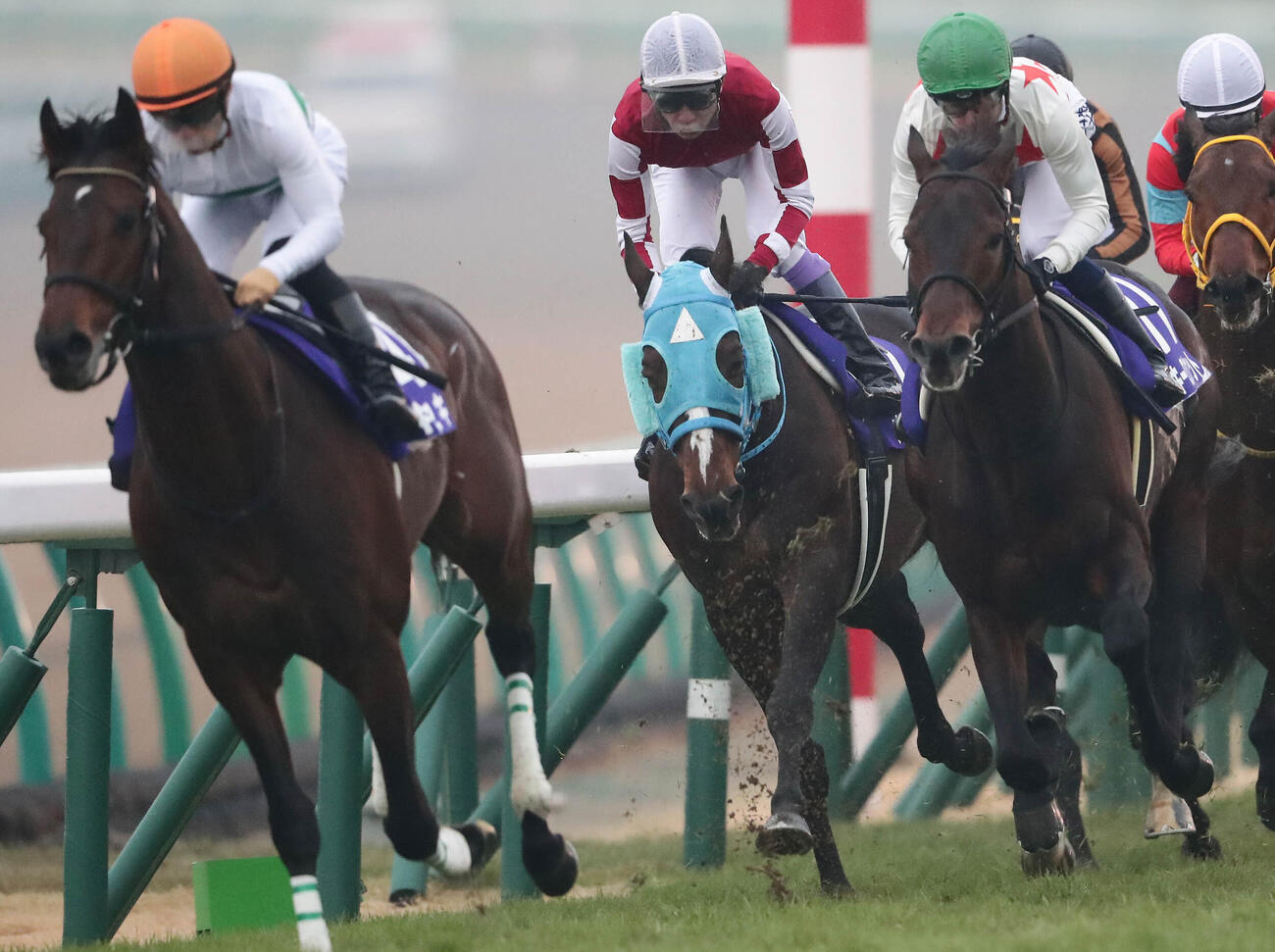 18年有馬記念　ミッキーロケットと並んでキセキを追走するオジュウチョウサンと武豊騎手（中央）