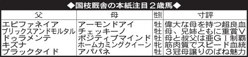 国枝厩舎の本紙注目２歳馬