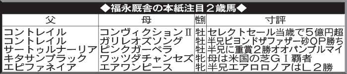 福永厩舎の本紙注目2歳馬