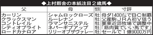 上村厩舎の本紙注目2歳馬