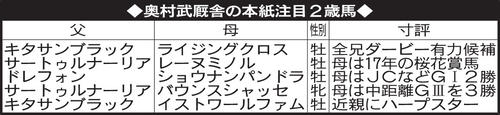 奥村武厩舎の本紙注目2歳馬