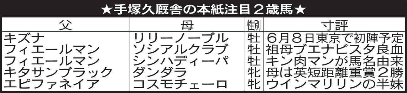 手塚久厩舎の本紙注目2歳馬