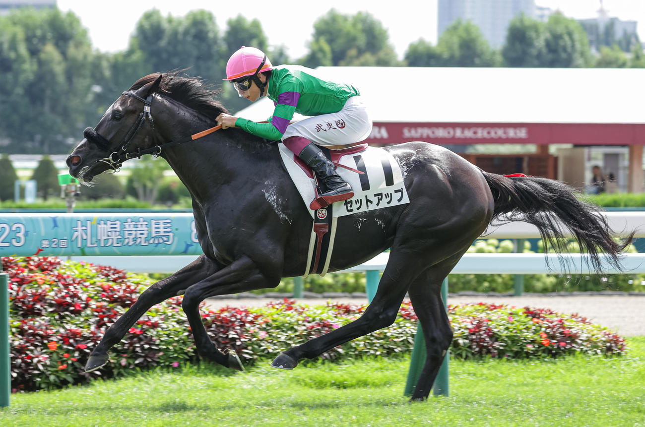 8月19日、札幌1Rの2歳未勝利戦を制したセットアップと横山武騎手