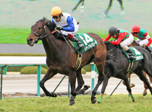 11年中山牝馬Sを制したレディアルバローザと福永騎手(左)
