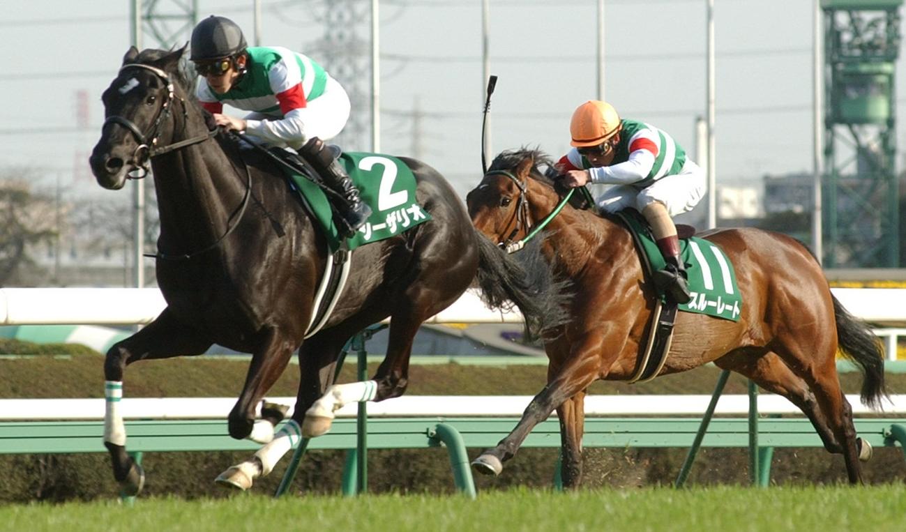 シーザリオは直線で抜け出し、2着スルーレートに2馬身半の差をつけ快勝（2005年03月19日撮影）