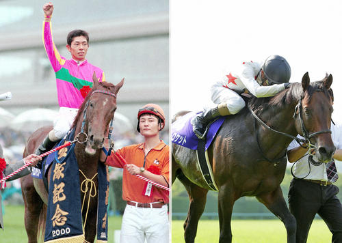00年テイエムオペラオー(左)、18年はミッキーロケットで宝塚記念を制した和田竜騎手