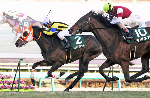 11年京成杯を制したフェイトフルウォーと田中勝騎手(左)