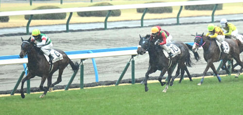 2月1日小倉7Rの3歳未勝利戦を制したバズアップビート（左）