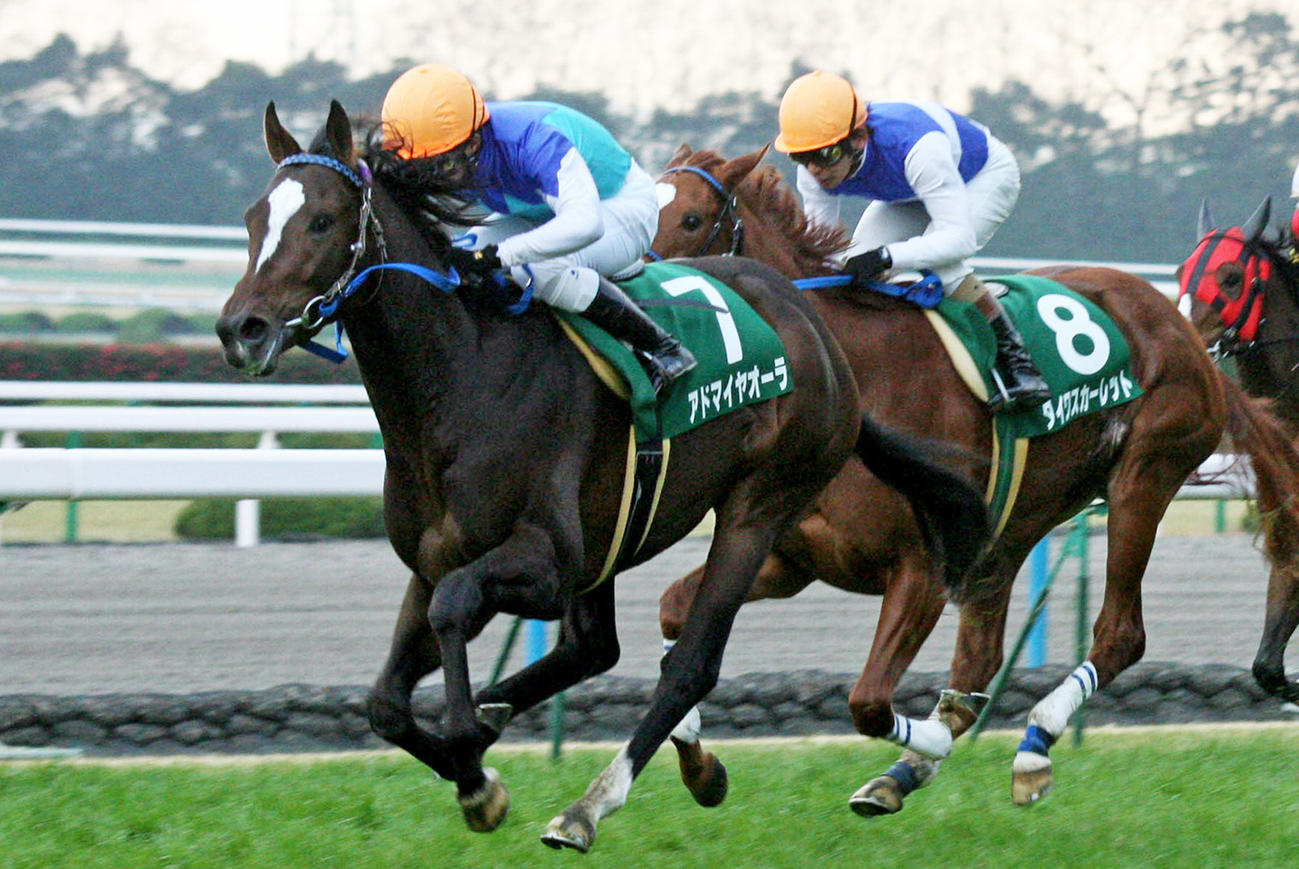 07年日刊スポーツ賞シンザン記念を制したアドマイヤオーラ（左）
