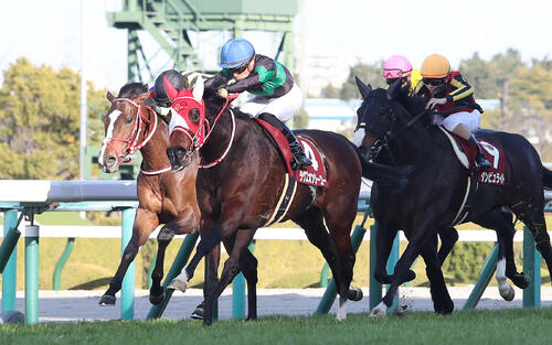 21年京都記念を制したラヴズオンリーユー(中央)