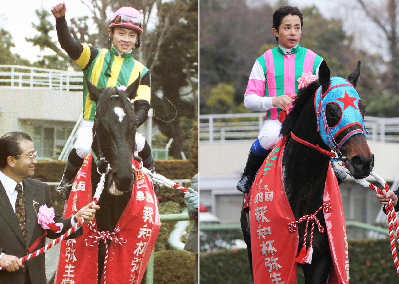 95年弥生賞を制したフジキセキ（左）と産駒で11年弥生賞を制したサダムパテック