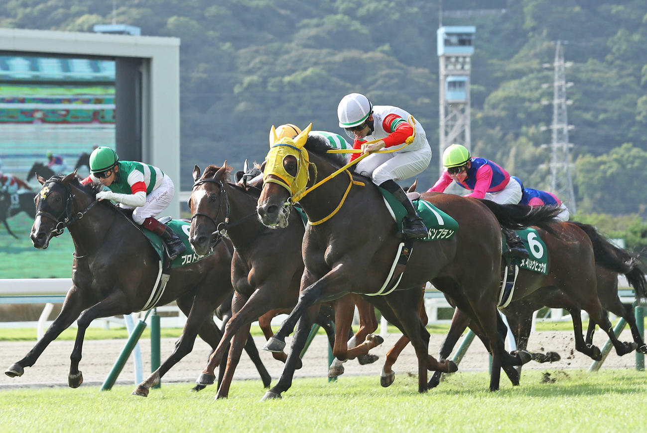 小倉2歳Sを制したロンドンプラン（中央）と松山弘平騎手（2022年9月4日撮影）