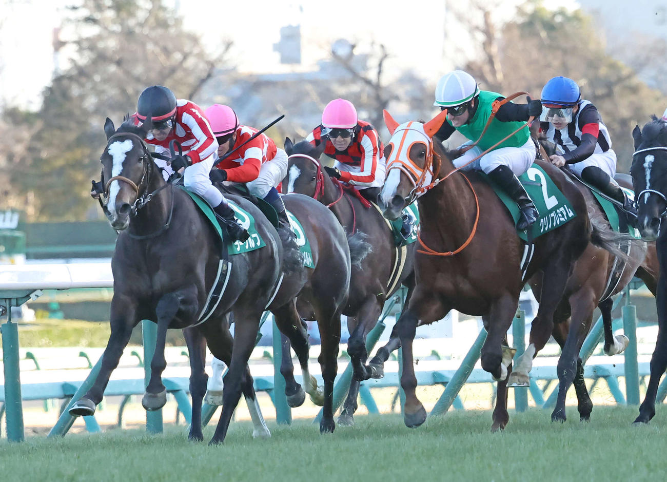 クリノプレミアム（右）との競り合いを鼻差抑えて中山金杯を制したラーグルフと戸崎騎手（左）
