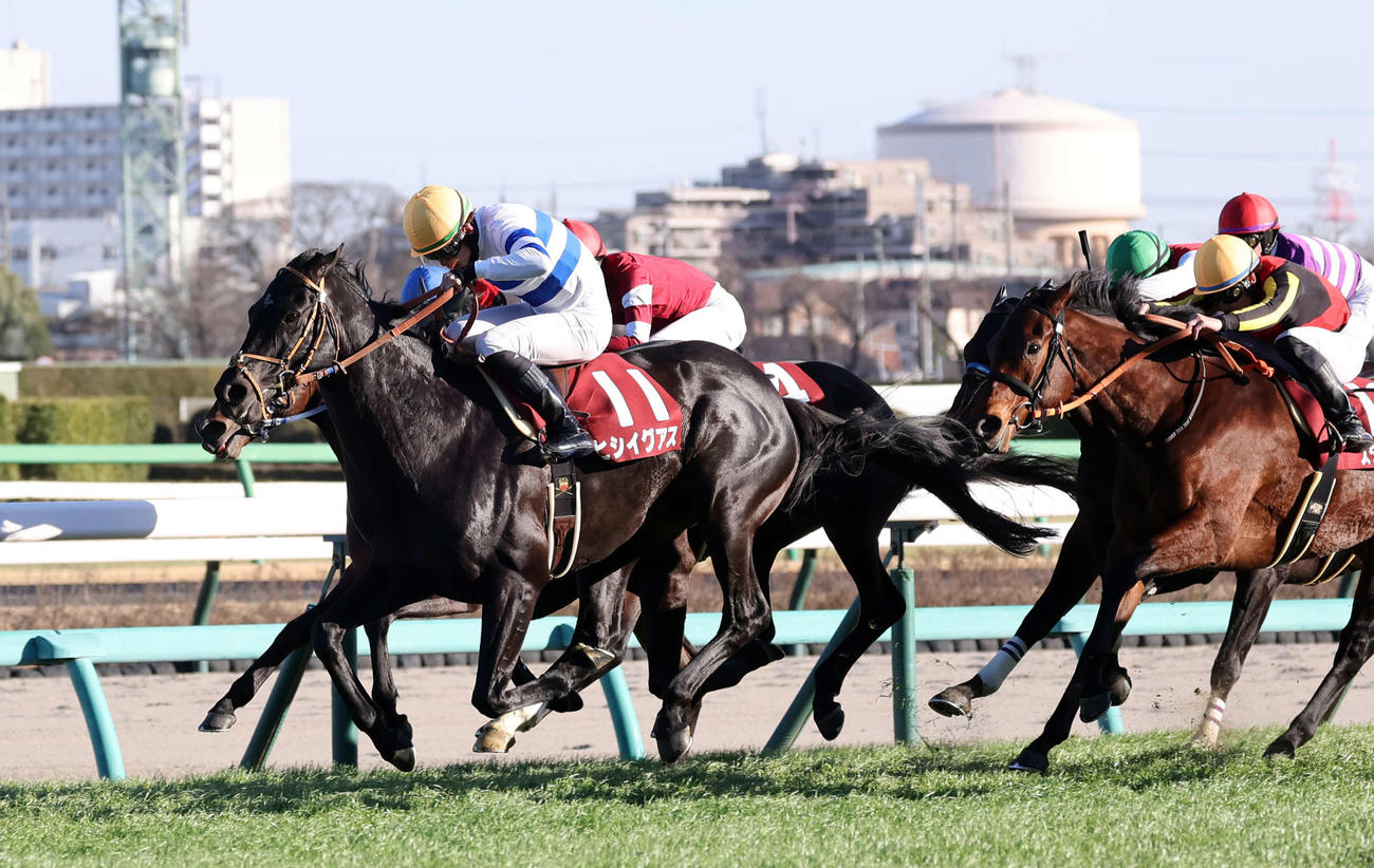 26日、中山記念を制したヒシイグアス（左）と松山弘平騎手