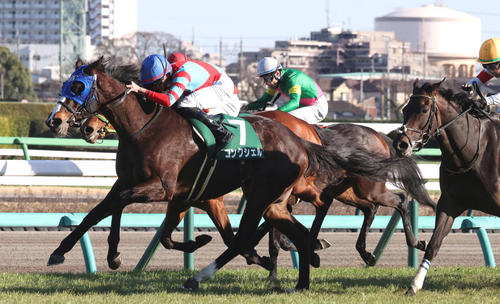 中山牝馬Sを制したコンクシェルと岩田望騎手（左）（撮影・丹羽敏通）