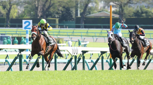 中山10R、鹿野山特別を制したキングズパレスと松岡騎手（左）（撮影・丹羽敏通）
