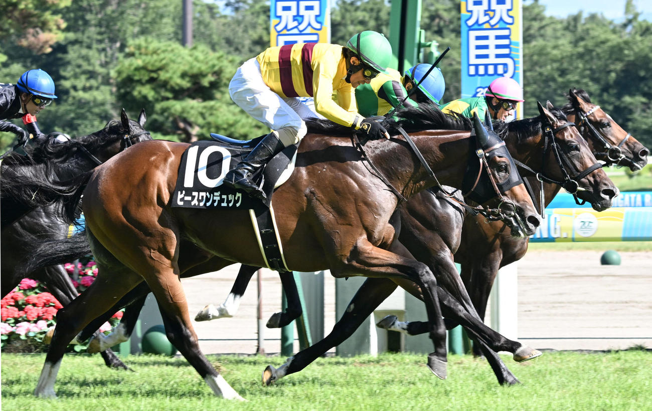 18日、阿賀野川特別を制したピースワンデュックと柴田騎手（手前）