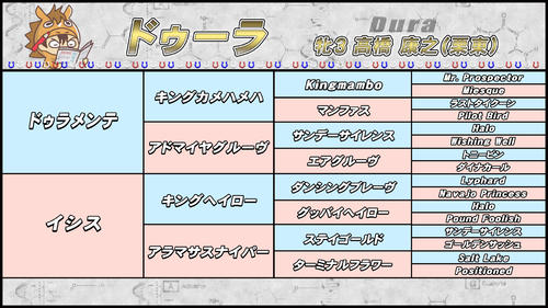 ドゥーラの血統表。サンデーサイレンスの3×4の黄金血統