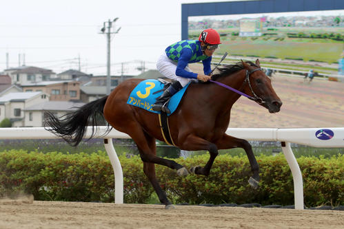 17日、新馬戦を制したアンバードレスと森泰斗騎手