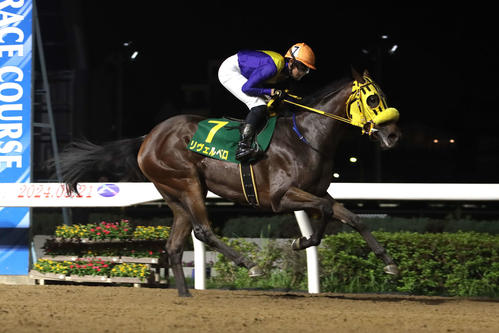 ルーキーズサマーカップを2番手追走から2着に粘り込んだリヴェルベロと木間塚龍馬騎手