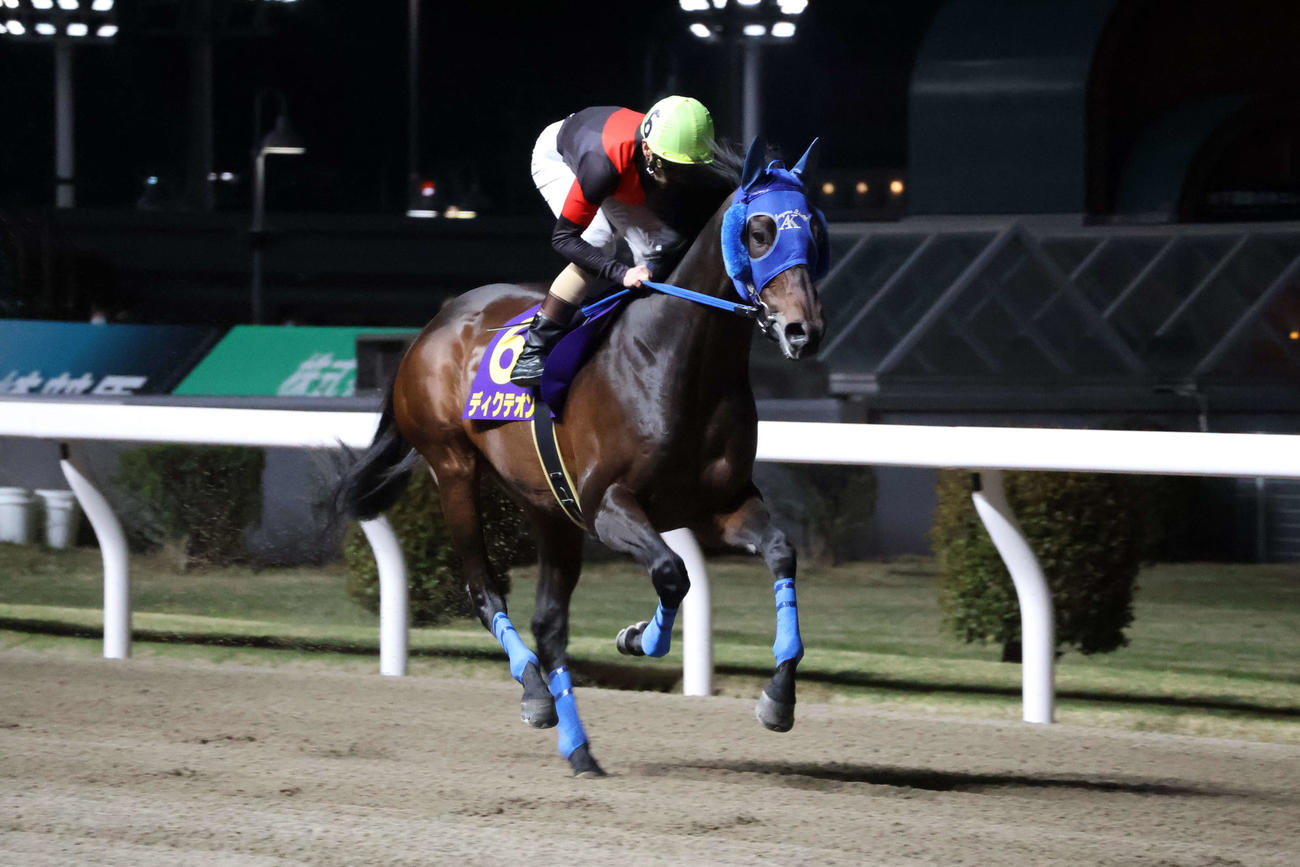 4月、返し馬を行うディクテオンと矢野貴之騎手