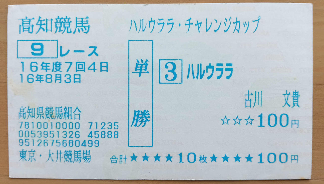 ハルウララ最後の馬券