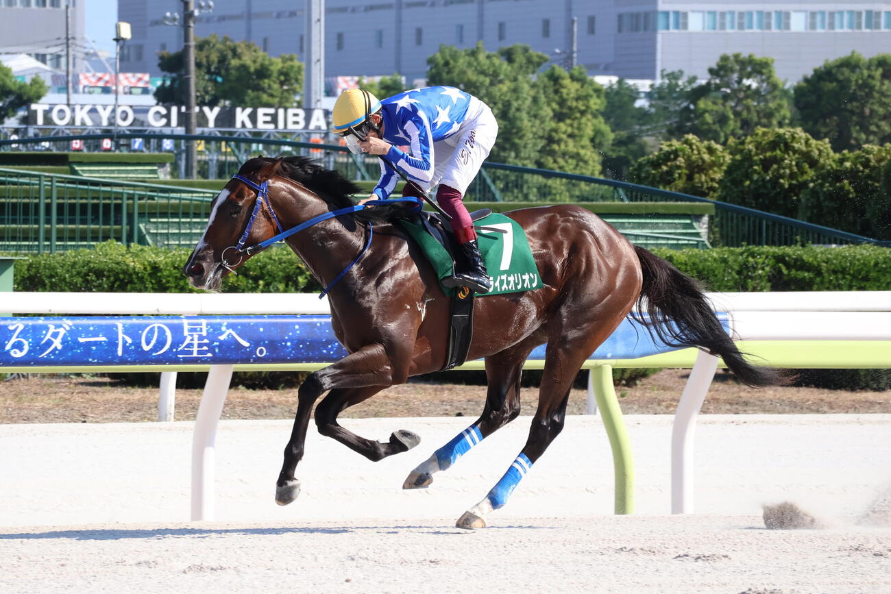 7月20日、大井3R、1分26秒9の好時計で逃げ切り新馬戦を制したリアライズオリオンと笹川翼騎手