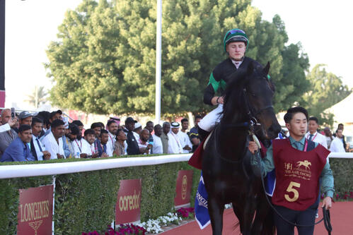 アミールTを制したディープモンスターとマーカンド騎手、迎えた天本助手を見つめるアルライヤン競馬場のファン