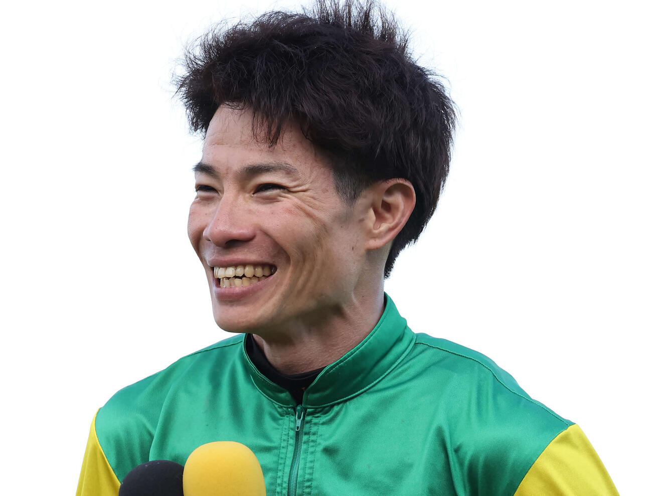 中山11R、中山GJをエコロデュエルで制して笑顔を見せる草野騎手（撮影・丹羽敏通）