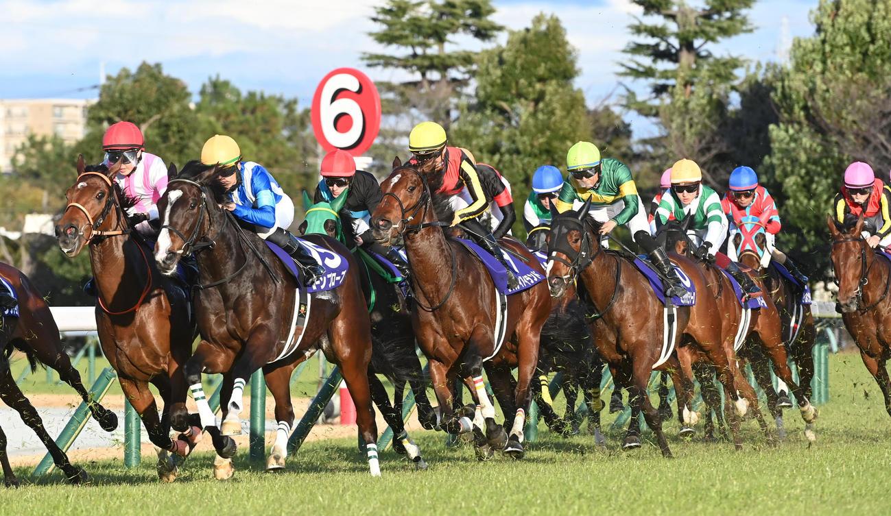 4コーナーを回るリバティアイランド（中央）（撮影・前岡正明）