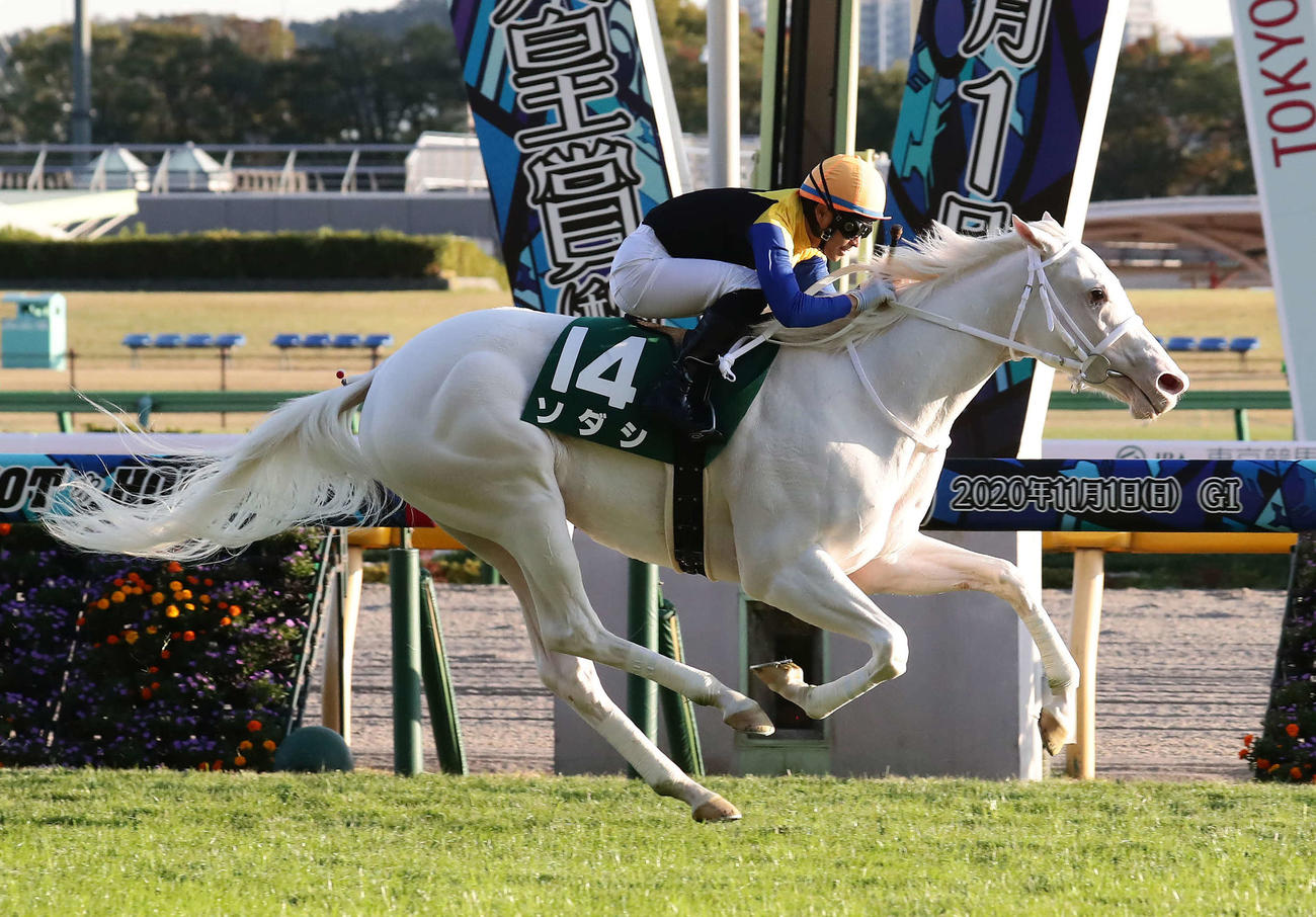 東京11R、直線力強く抜け出してアルテミスSを制したソダシと吉田隼騎手（撮影・丹羽敏通）