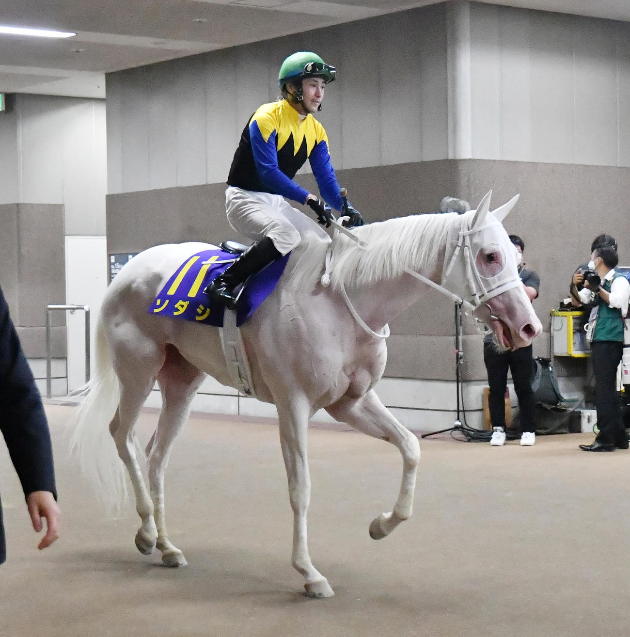 ソダシは8着に敗れ、吉田隼騎手はガックリ引き揚げてきた（2021年5月23日撮影）