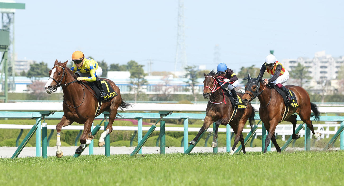 直線抜け出して忘れな草賞を快勝したアートハウス（左）（撮影・白石智彦）