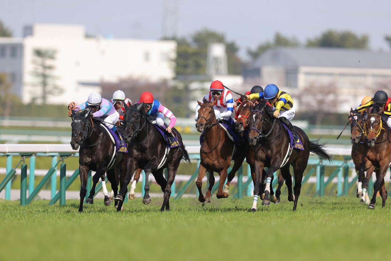 桜花賞3着に入ったナムラクレア（左端）。右は勝ったスターズオンアース